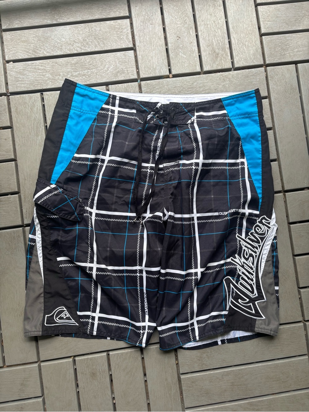 Quiksilver Black, Blue & White Plaid Men’s Boardshorts